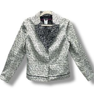 Lida Baday Abstract Snap Front Jacket Black White Size 10 Structured